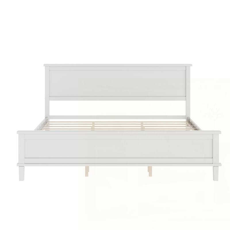 Wood Platform Bed with Headboard and Wood Slat Support