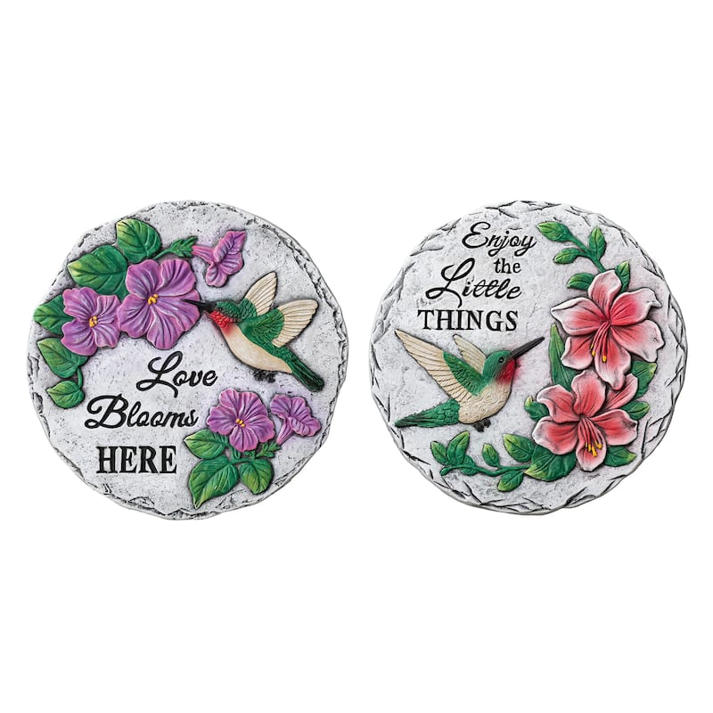 Glitzhome 2-Piece Hummingbird and Flower Pathway Cement Stepping Stones - 10 in