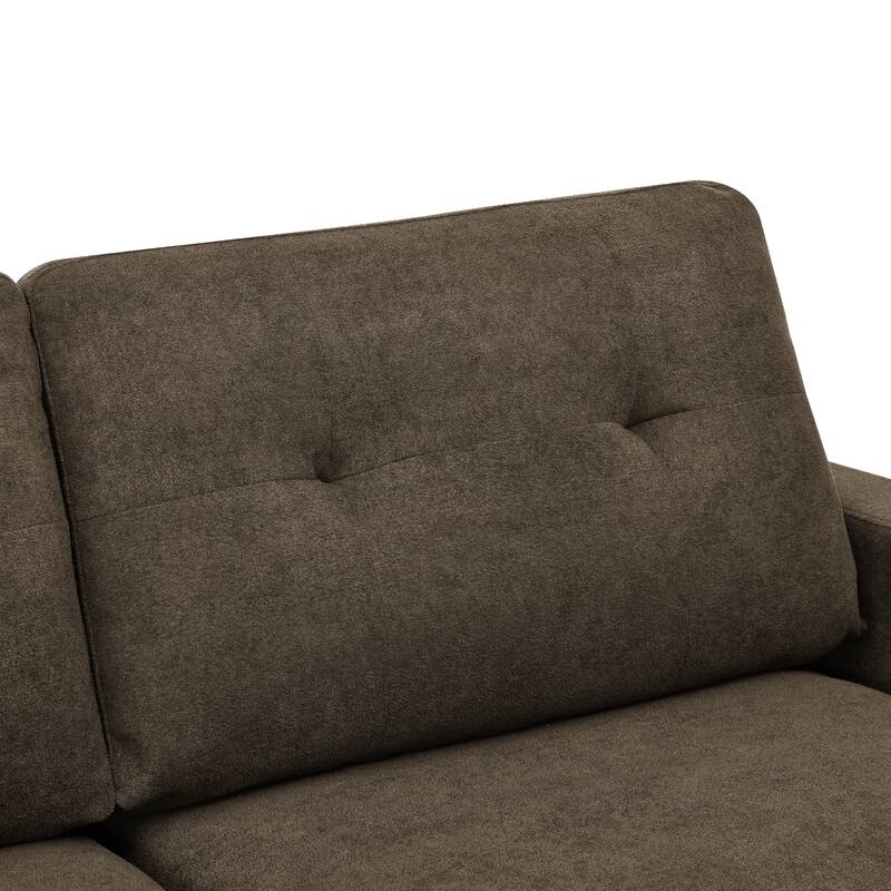 67.7" Wide Mid-Century Modern Upholstered Tufted Loveseat Sofa in Brown Polyester with Wooden Legs