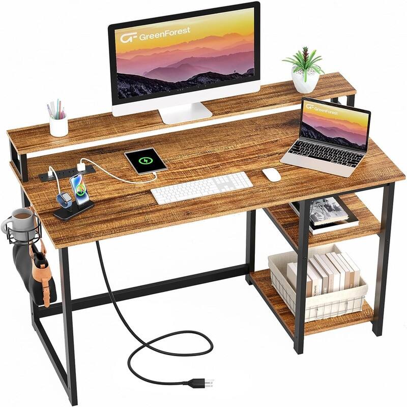Computer Desk with USB Charging - Walnut
