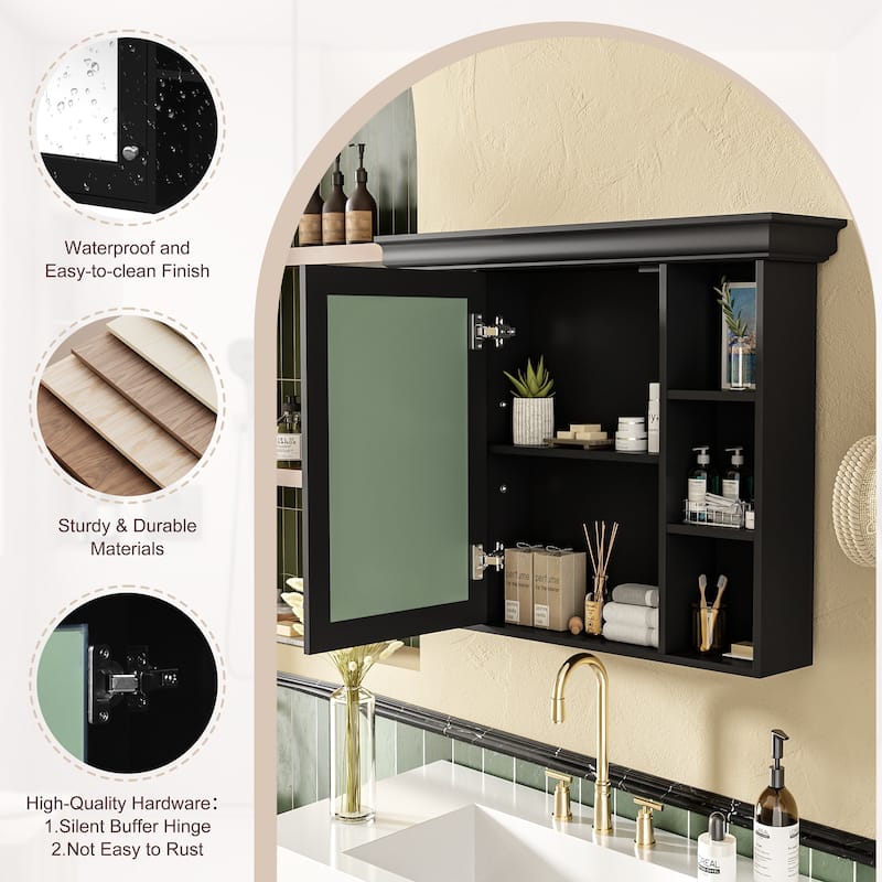 Wall Mounted Bathroom Storage Cabinet, Bathroom Wall Cabinet with Mirror Door, Medicine Cabinet with 6 Open Shelves