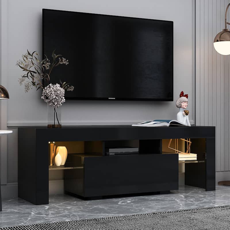 Large Entertainment TV Stand with LED Light for Living Room, Bedroom