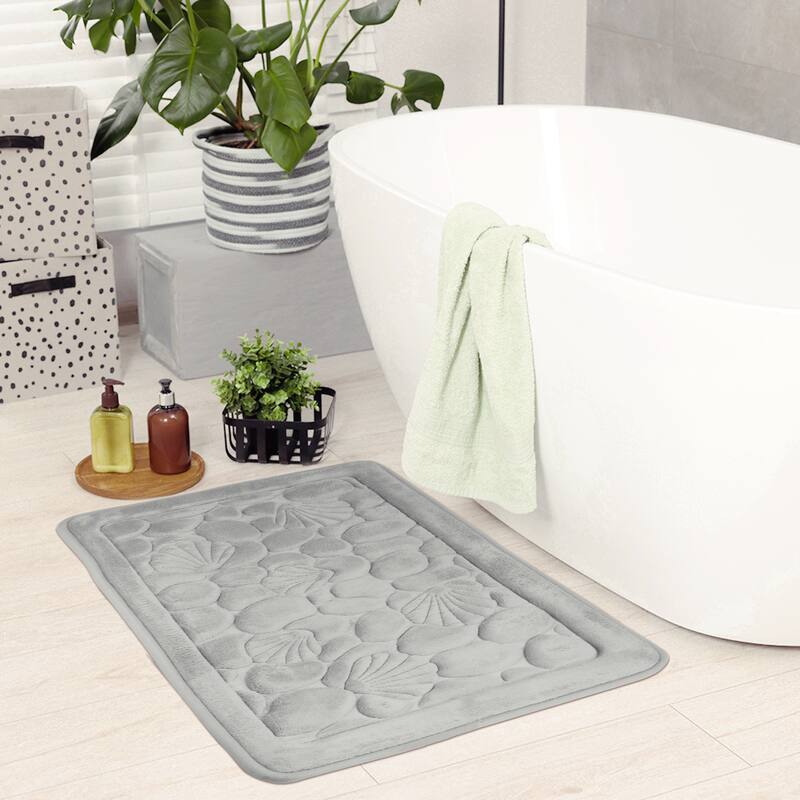 Shell Pattern Bathroom Mat Soft Memory Foam Absorbent Non-Slip Bath Rugs