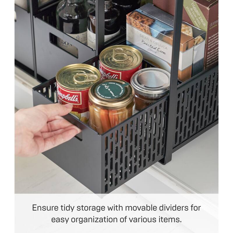 Yamazaki Home Two-Tier Cabinet Storage Basket, ABS Plastic - L 12.8 x W 6.3 x H 18.11 inches