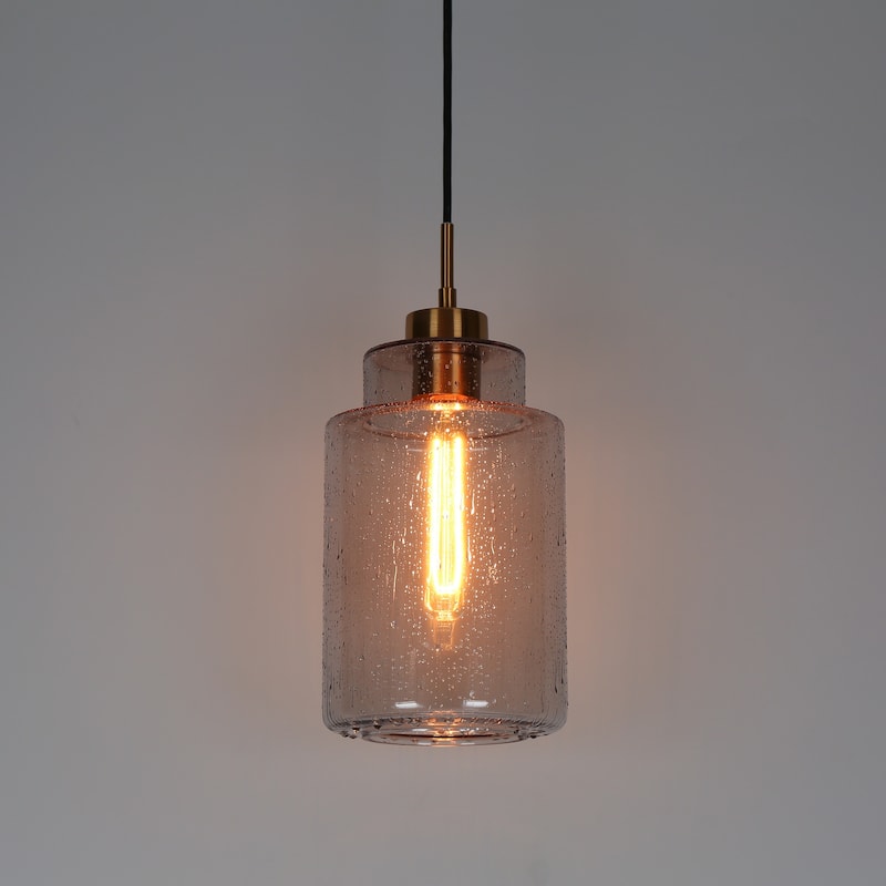 Modern Classic 1-Light Black Gold Large Grey High-Clarity Aqua-Patterned Glass Kitchen Island Pendant Light for Dining Room