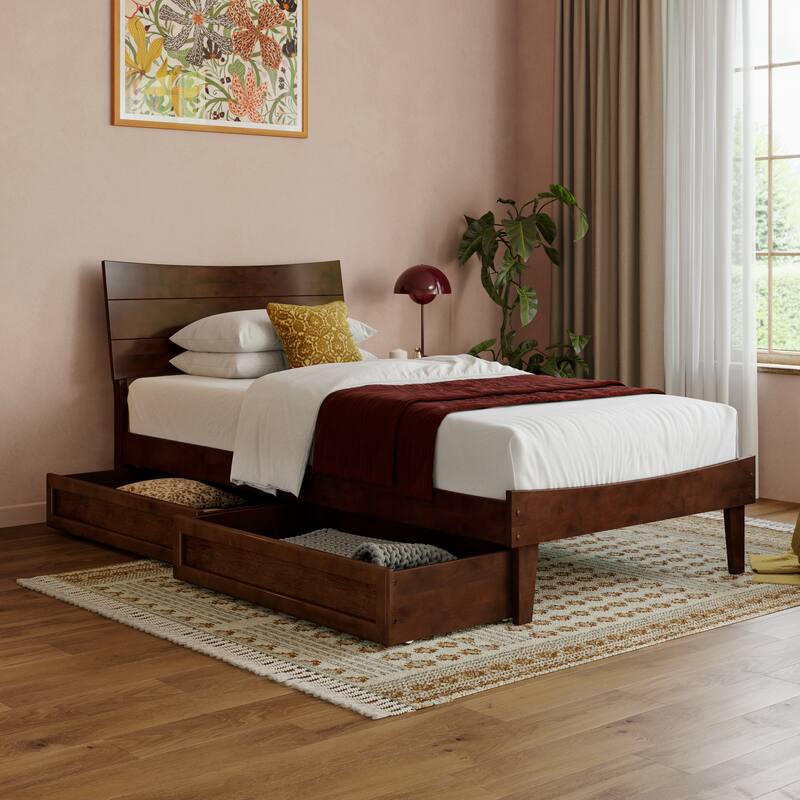 Phoenix Wood Platform Bed with Storage Drawers - Walnut - Twin XL
