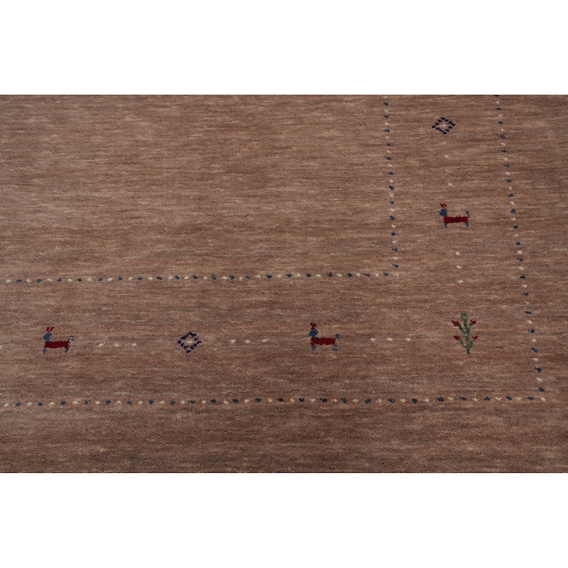 Hand Knotted Oriental 100% Wool Carpet Tribal Animal Pictorial Brown Gabbeh Area Rug - 7' 9'' X 8' 2''