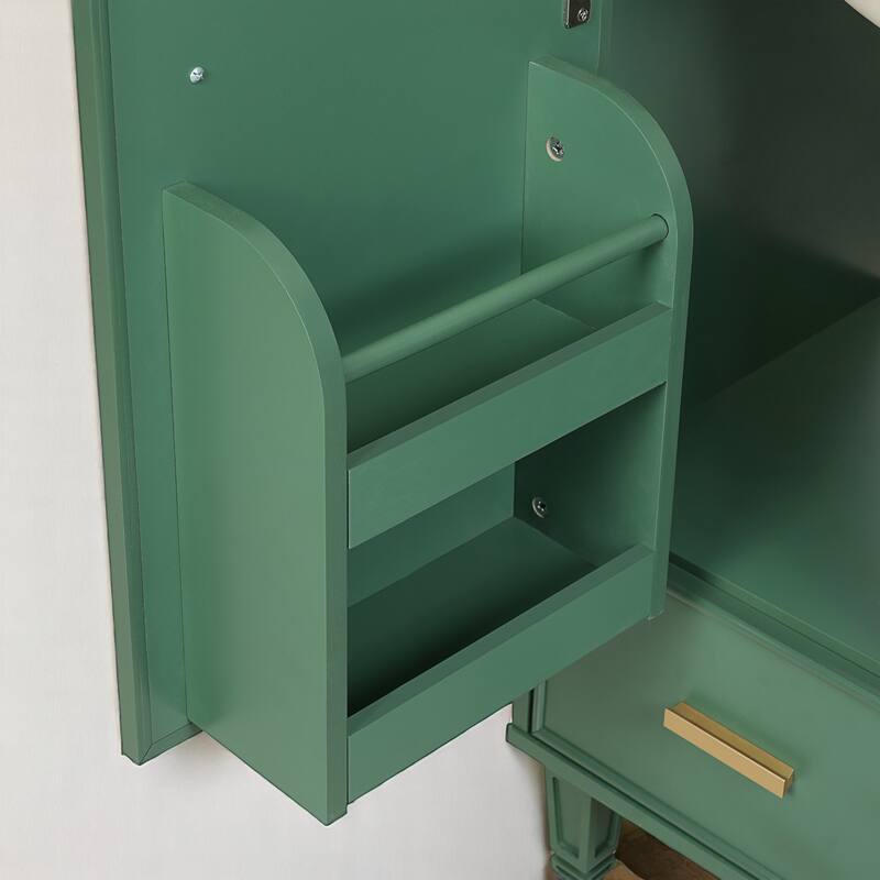 24" Bathroom Vanity with Sink, Freestanding Cabinet with Drawer, Pull-Out Basket & Shelf, Soft-Close Door, Ceramic Basin