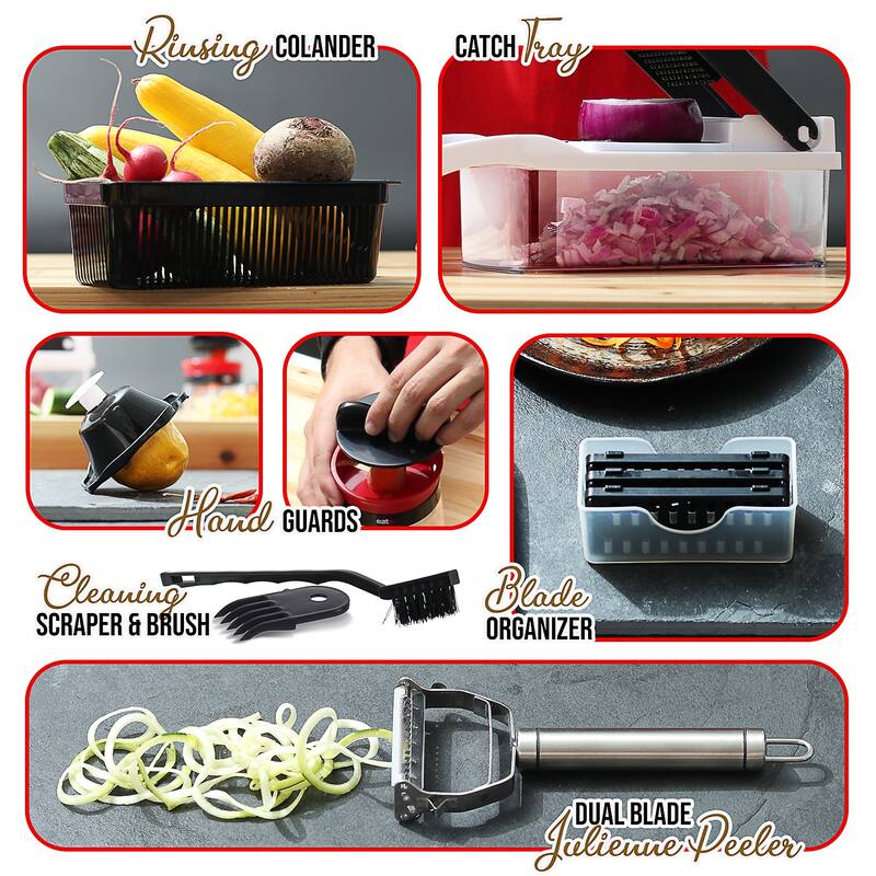 Empyrean 21 Piece Multifunctional Vegetable Chopper with Container, Includes 3-Blade Spiralizer and Julienne Peeler