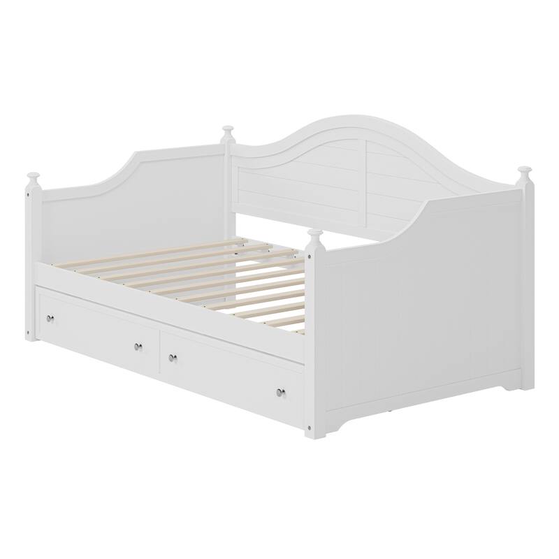 Wooden Daybed with 2 Storage Drawers, Twin Size Storage Platform Bed - Twin Size Extendable Day-bed Pop-up Trundle Bed, Sofa Bed