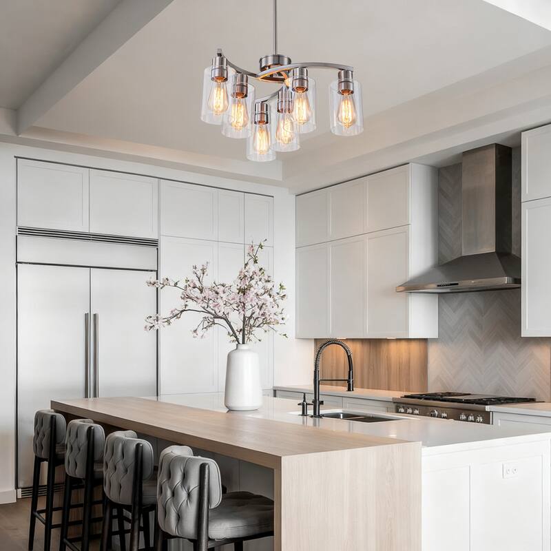 Modern Farmhouse 6-Light Chandeliers for Dining Room Light Fixture over Table with Clear Glass Shade