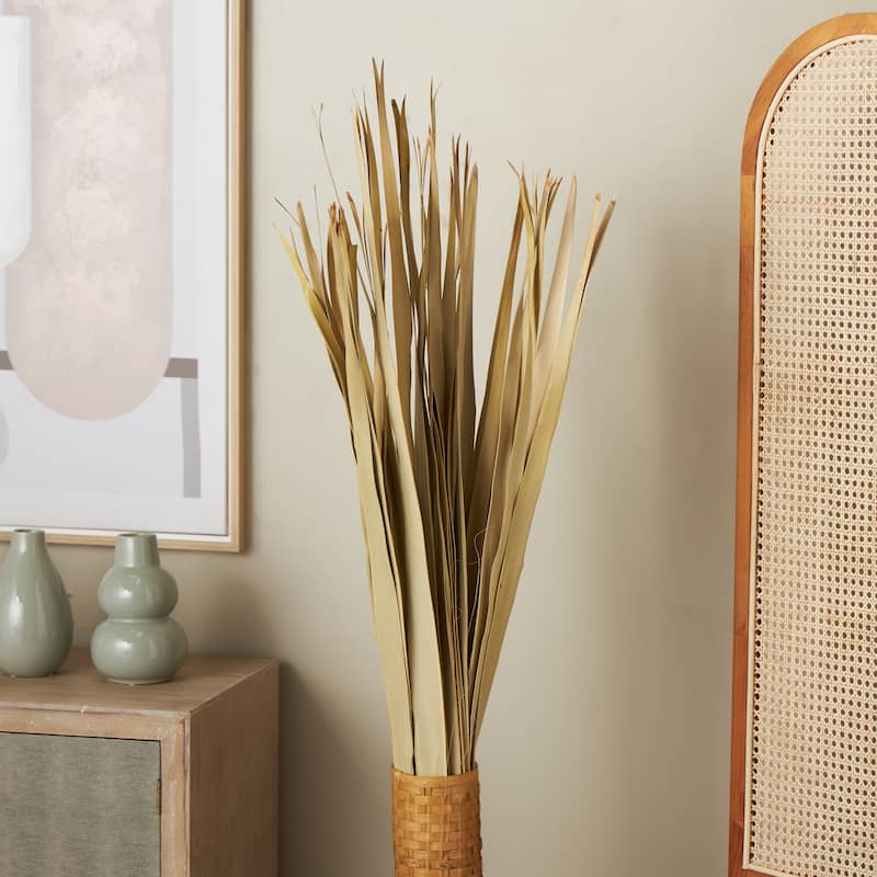 Palm Leaf Tall Home Decor Natural Foliage with Grass and Dark Brown Stems - Light Brown - Roche River Decor