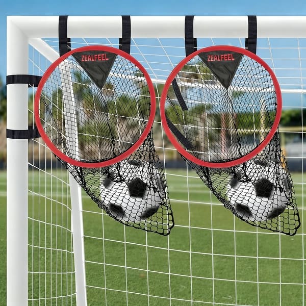 slide 2 of 7, Zealfeel 16-in Soccer Goal Targets (2 Pcs): Top Bins Corner Shooting Accuracy Set with Carry Bag 16-in - ‎Black & Red