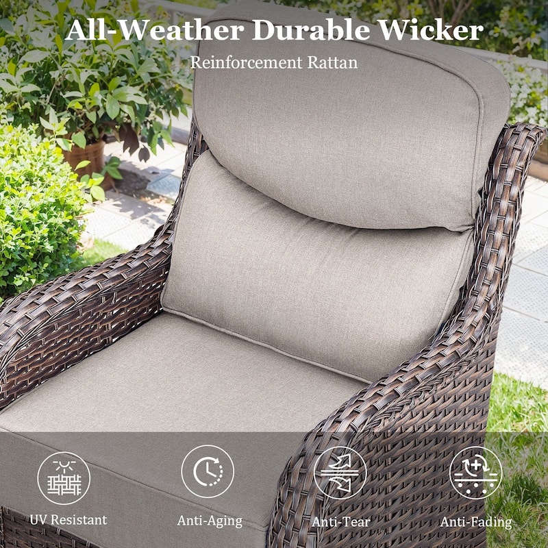 Outdoor Patio Sofa Swivel Chair with 6-Inch Thick Cushions Set