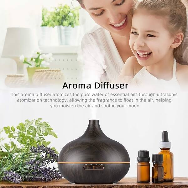 550ml Aroma Air Diffuser Wood Humidifier 7 Color Led Light Household Aromatherapy Essential Oil Electric Humidifier Overstock