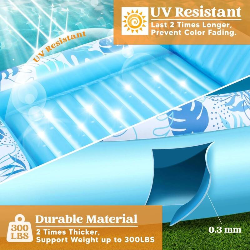 85" x 57" Extra Large Suntan Tub Pool Floats Pool Lounger Float, Bue - 5 x 13 x 15