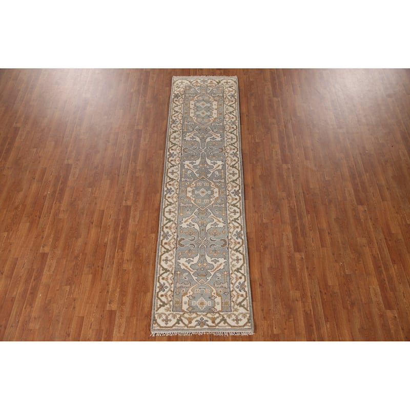 All-Over Oushak Oriental Runner Rug Hand-knotted Wool Carpet - 2'8"x 9'11"