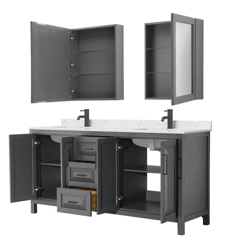 Daria 72-inch Double Vanity, Single Hole Quartz Top, Med Cabinets