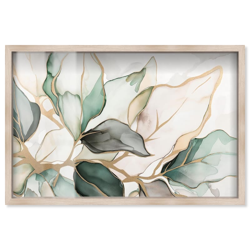 Golden Veined Leaves II Shadowbox by Art Remedy - Natural - 15" x 10"