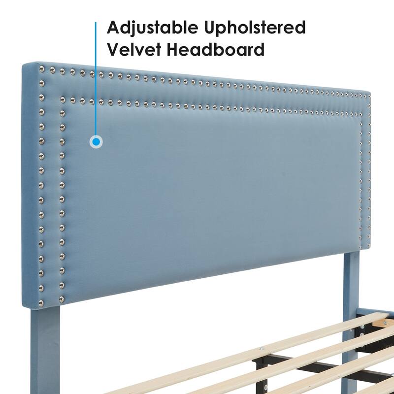 VECELO Upholstered Bed Frames with Height Adjustable Headboard