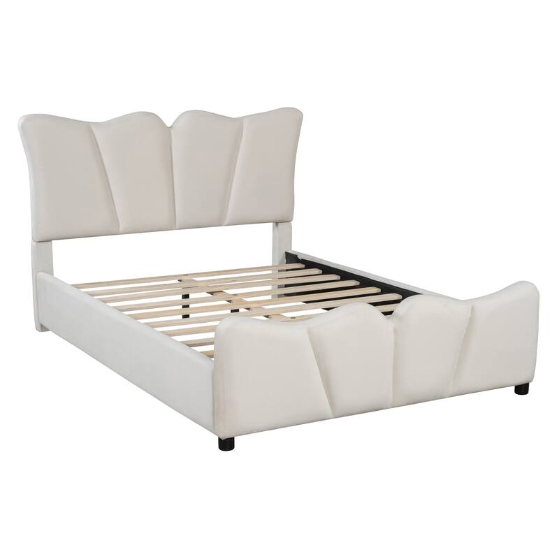 Full Size Upholstered Velvet Platform Bed Frame with Elegant Headboard, Sturdy Wooden Frame and Footboard Design for Bedroom