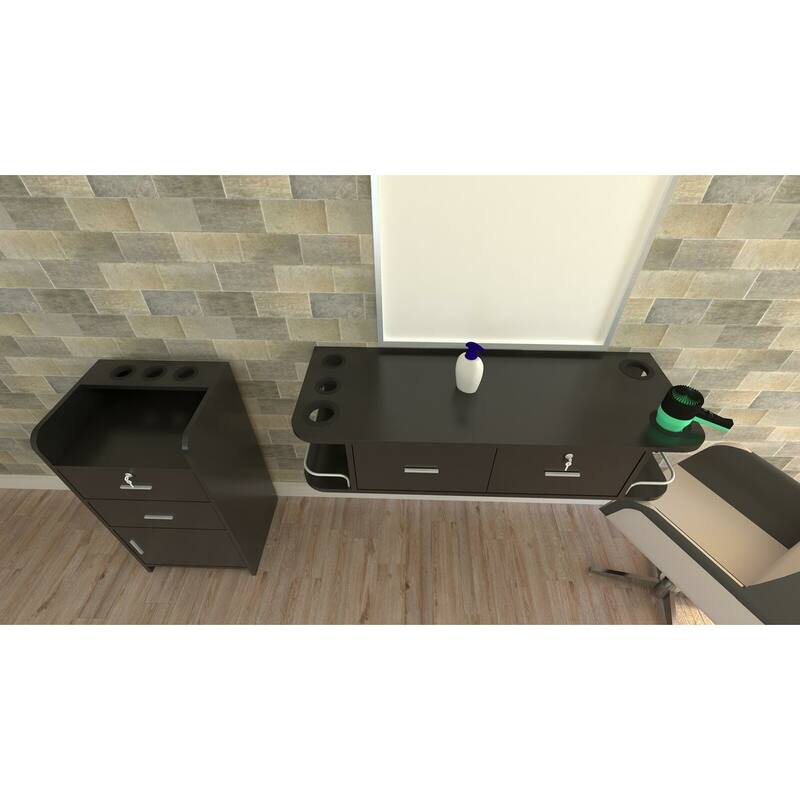 P2 Particle Board 2 Drawers 1 Door 3 Air Ducts Salon Cabinet Black - N/A