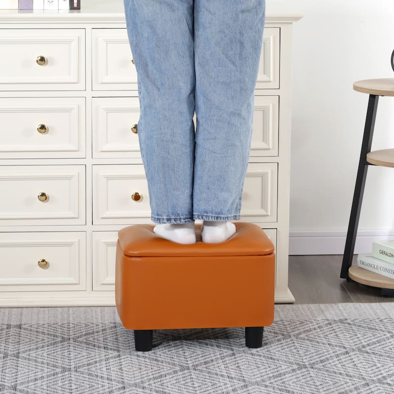 Adeco 16" Faux Leather Storage Ottoman Small Footstool