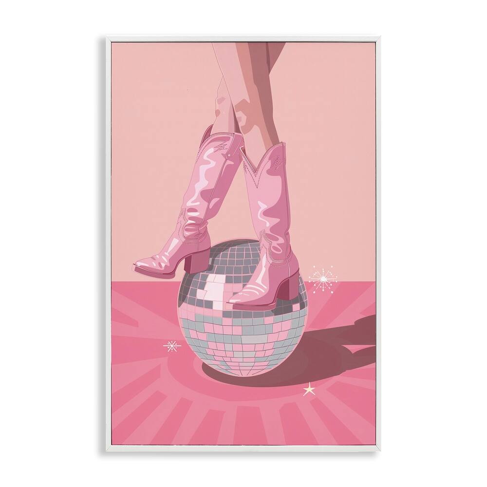 Stupell Pink Disco Cowgirl Balancing Framed Giclee Art Design By LSR Design Studio