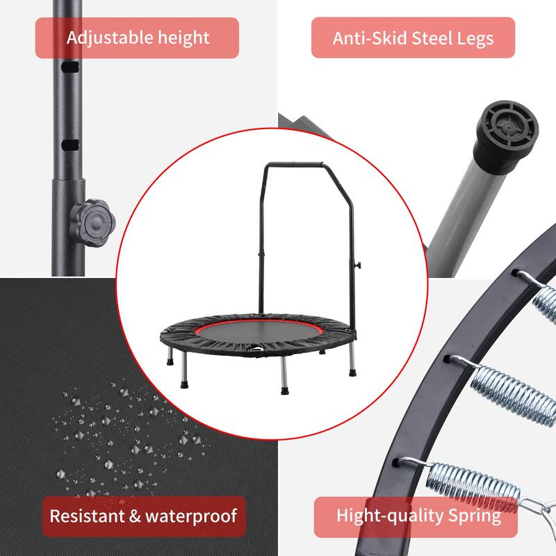 Zenova 40inch Mini Trampoline Foldable Exercise Trampoline with Adjustable Foam Handle for Kids & Adults