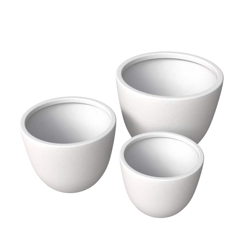 Dahlia 3-Piece Modern Round Planter Set, Durable Fiberstone & Clay Pots for Indoor & Outdoor Plants