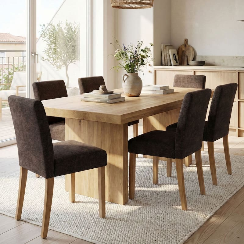 Parsons Dining Chairs with Linen Upholstery and Solid Wood Legs