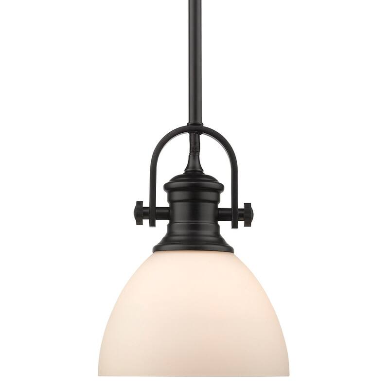 Golden Lighting Hines Single Light 6-7/8" Wide Pendant with Opal Glass - Black