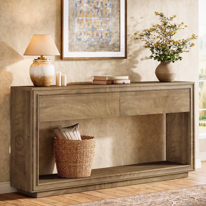63" Farmhouse Console Table with 2 Drawers for Living Room