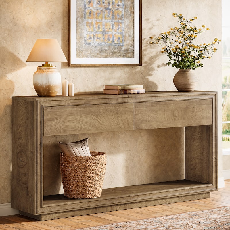 63" Farmhouse Entryway Table with Storage for Living Room