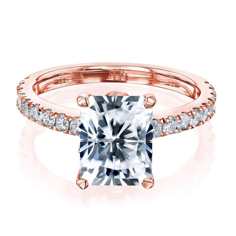 Annello by Kobelli 14k Gold 3 1/6ct TGW Radiant Forever One Moissanite and Diamond Tulip Head Engagement Ring - 8 - Rose