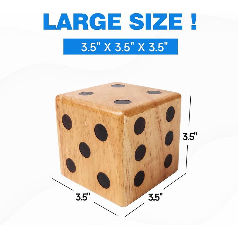 GSE™ 3.5" Rubber Hardwood Giant Yard Dice Set with Carrying Bag and Yardzee & Farkle Scorecard - Giant Dice Set