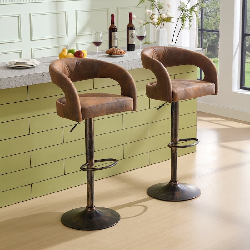 VECELO Set of 4 Swivel Bar Stools Rounded Mid-Back Barstools with Adjustable Height 360° Rotation 16" Base with Footrest