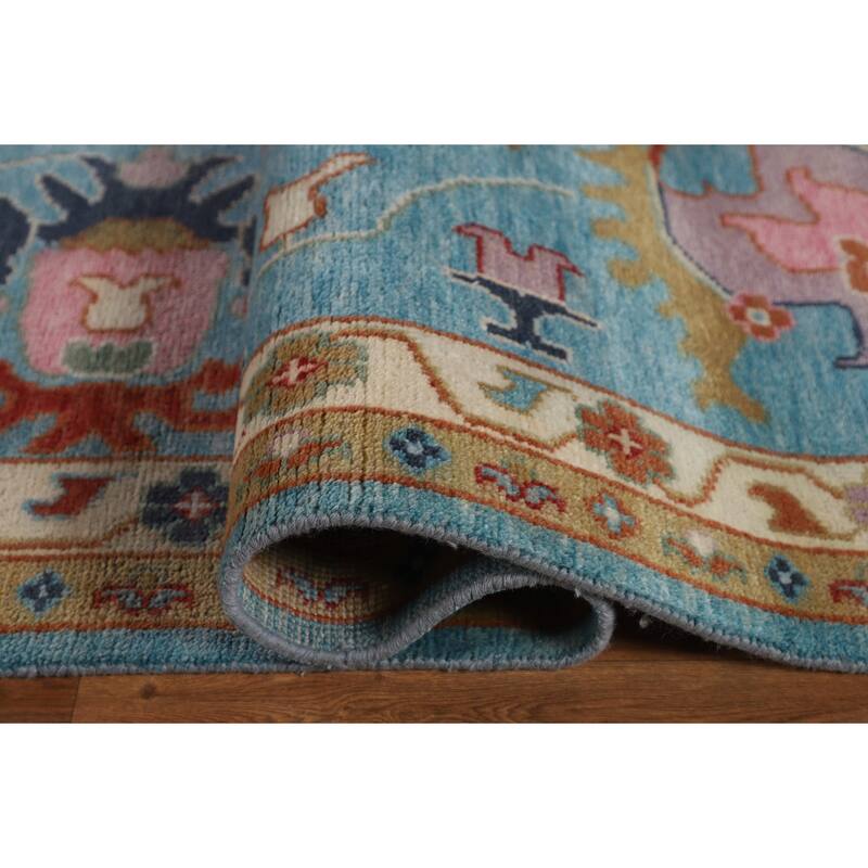 Palace Size Blue Floral Oushak Oriental Area Rug Handmade Wool Carpet - 11'9"x 14'8"