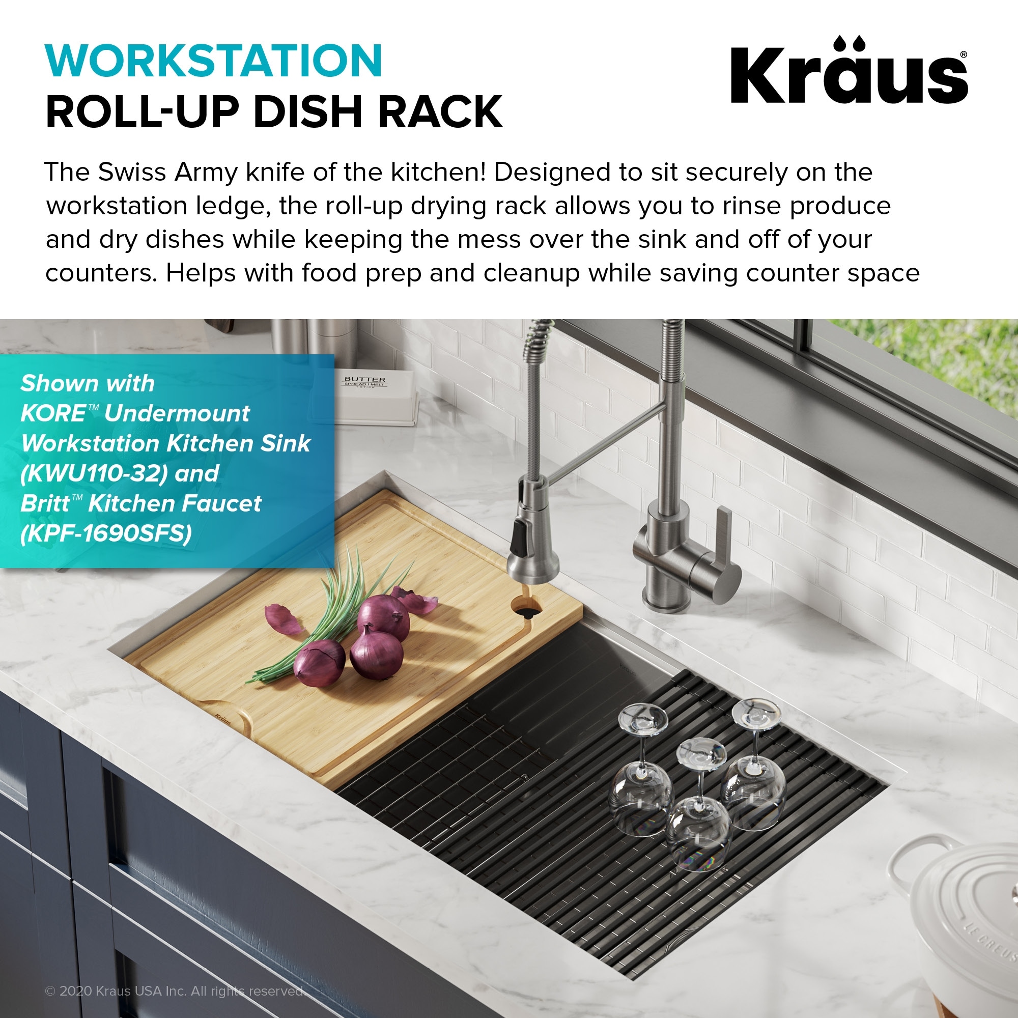 Kraus Krm 11 Workstation Multipurpose Over Sink Roll Up Drying Rack Overstock 28221640 kraus krm 11 workstation multipurpose over sink roll up drying rack