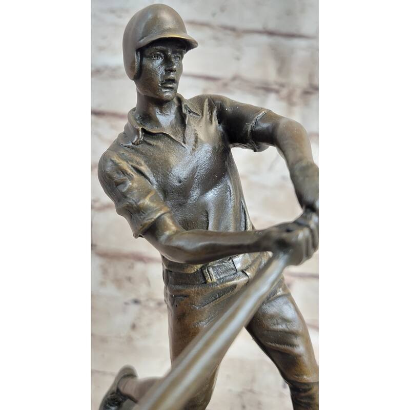 Baseball Player Bronze Metal Sculpture Statue Figure Trophy Decor On Marble Base