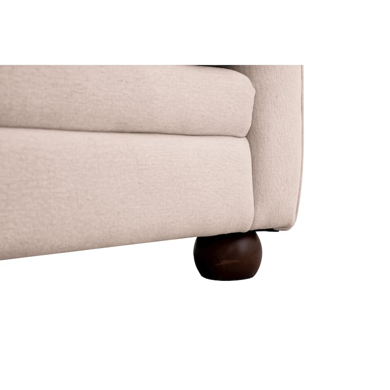 NADAAL STUDIOS Caelanor Sofa, Curved Back with Wide Lumbar Cushions and Wooden Bun Feet, Oat