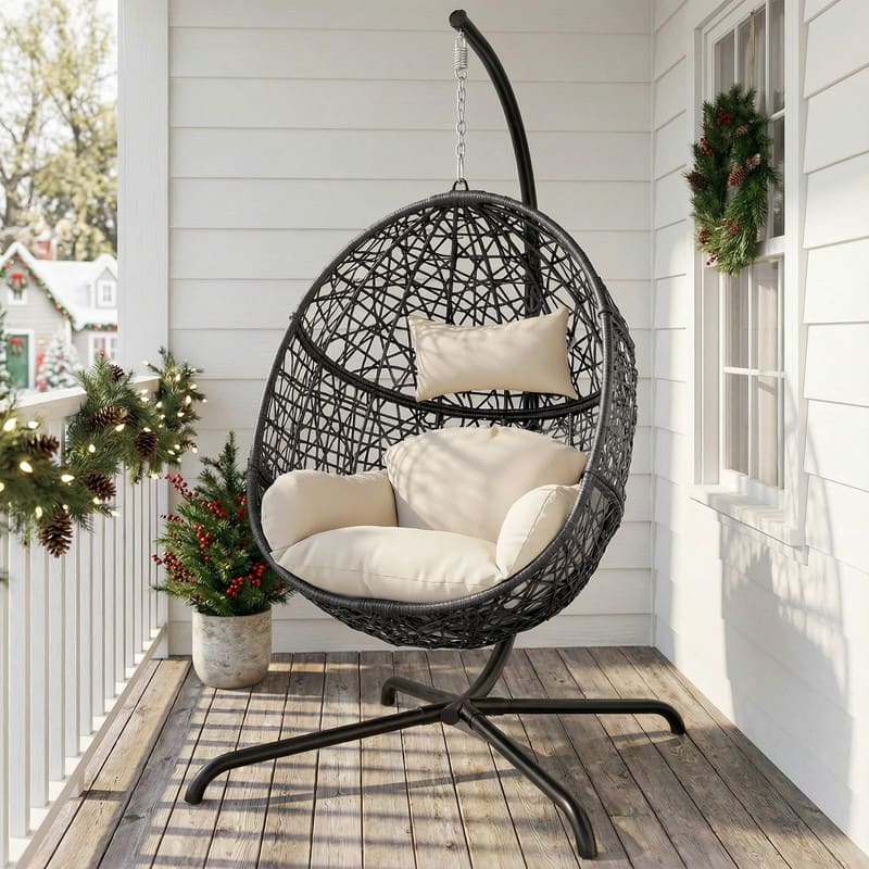 Oversized Egg Chair with Stand, 450 lbs Heavy-Duty Outdoor/Indoor Wicker Hanging Basket Chair