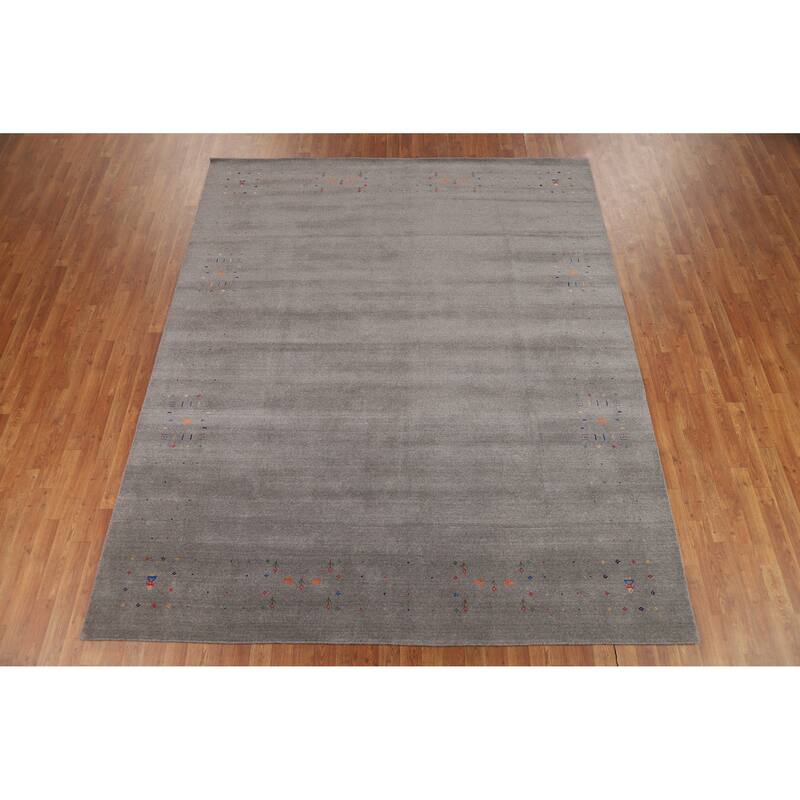 Gray Gabbeh Oriental Area Rug Hand-Knotted Wool Carpet - 8'1" x 9'9"