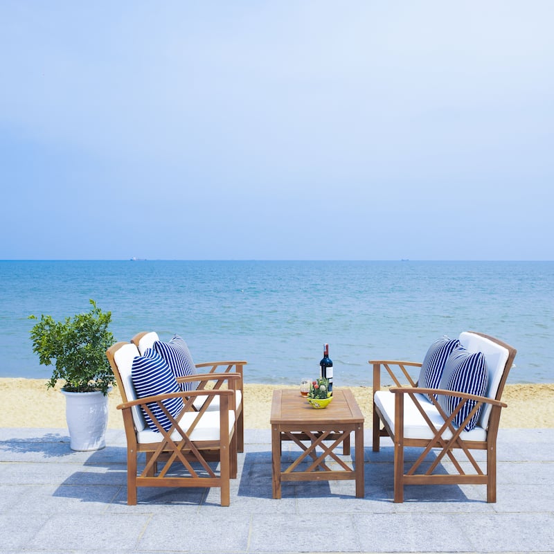 SAFAVIEH Outdoor Fontana 4-piece Acacia Wood Patio Conversation Set