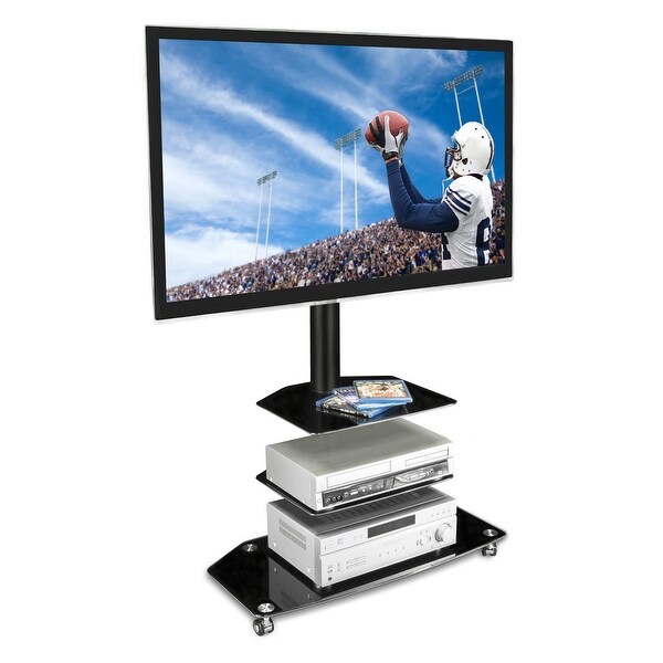 Mount-It! Mobile TV Stand with Rolling Casters & Three-Tiered Glass Shelves