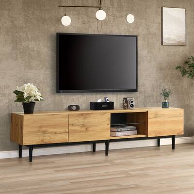 Media Console Table for TVs up to 80 inch with LED Light with 4 Cabinets