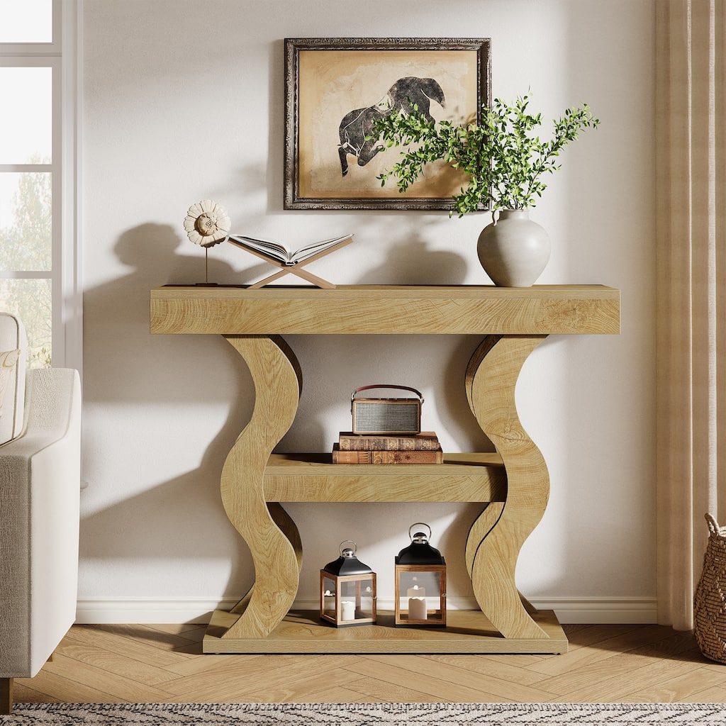 41" Console Table for Entryway, 3-Tier Wood Sofa Table with Storage Shelves for Living Room, Hallway, Foyer, Entrance