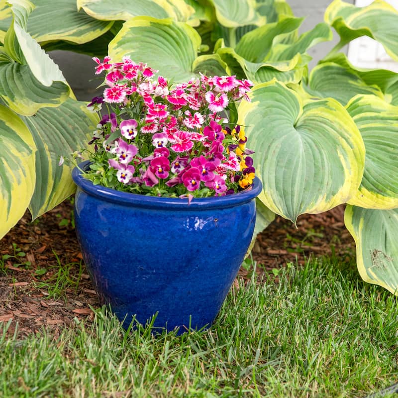Sunnydaze Chalet Ceramic Indoor/Outdoor Planter - Set of 2 - 12" - Imperial Blue