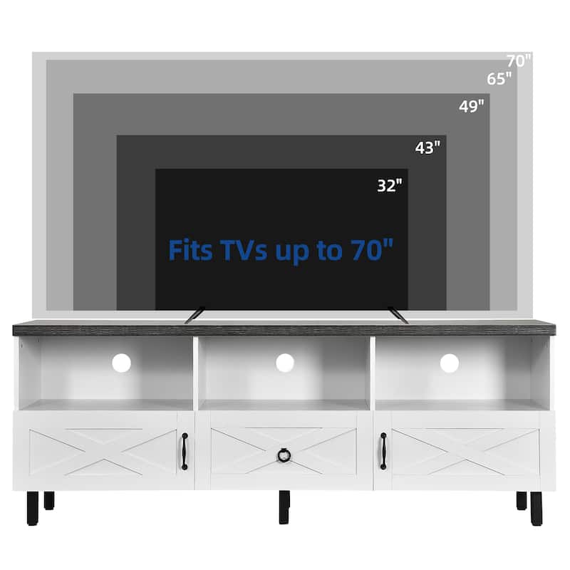 Moasis Farmhouse TV Stand for TVs up to 70" w/ Storage Shelves, Entertainment Center Media Console with Drawer