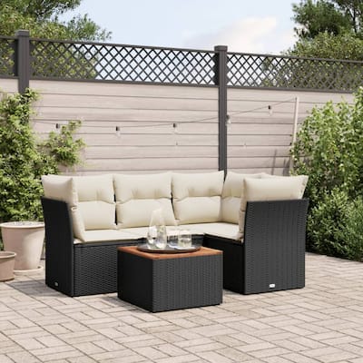 vidaXL Patio Sofa Set with Cushions Outdoor Furniture 5 Piece Poly Rattan - 21.7 x 21.7 x 14.6
